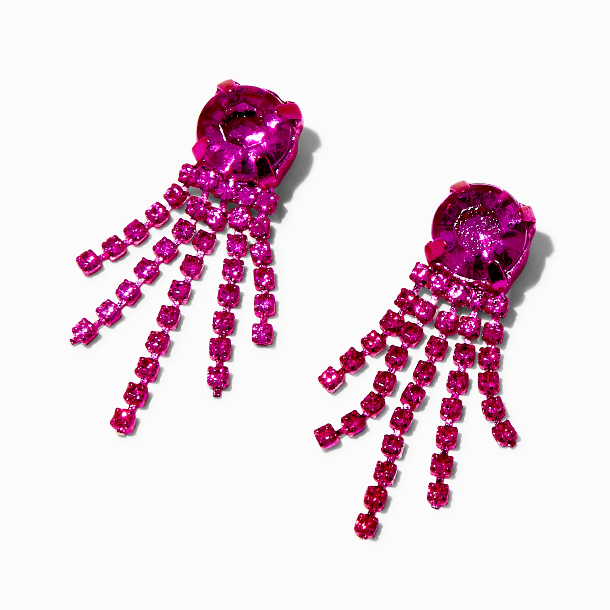 Fuchsia short fringe rhinestone earrings