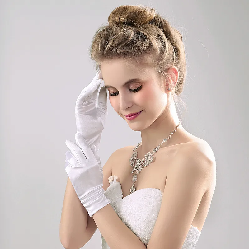 Gants De Mariage Court Doigt Pour Femmes Poignets Ivory Poignets En Satin Simple Gant De Mariée Luva De Noiva Accessoire Du 2,77