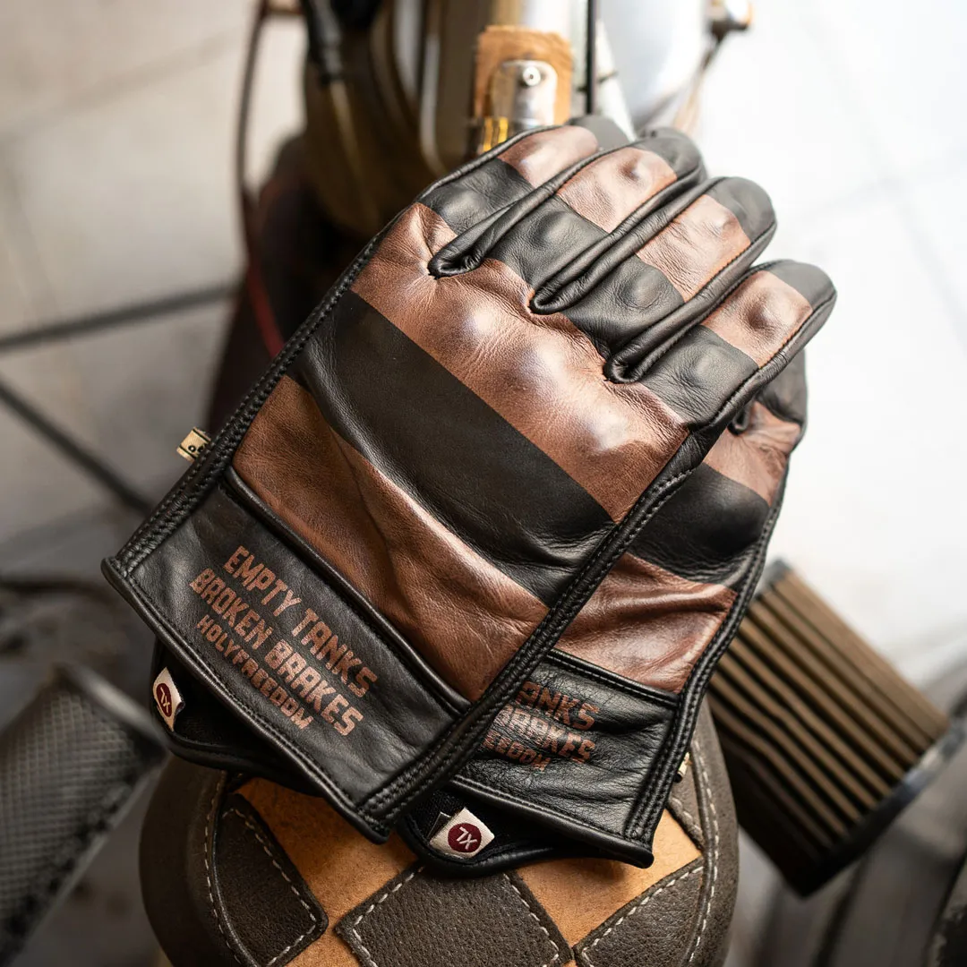 Holyfreedom Dalton brown leather gloves, black and grey custom moto gloves