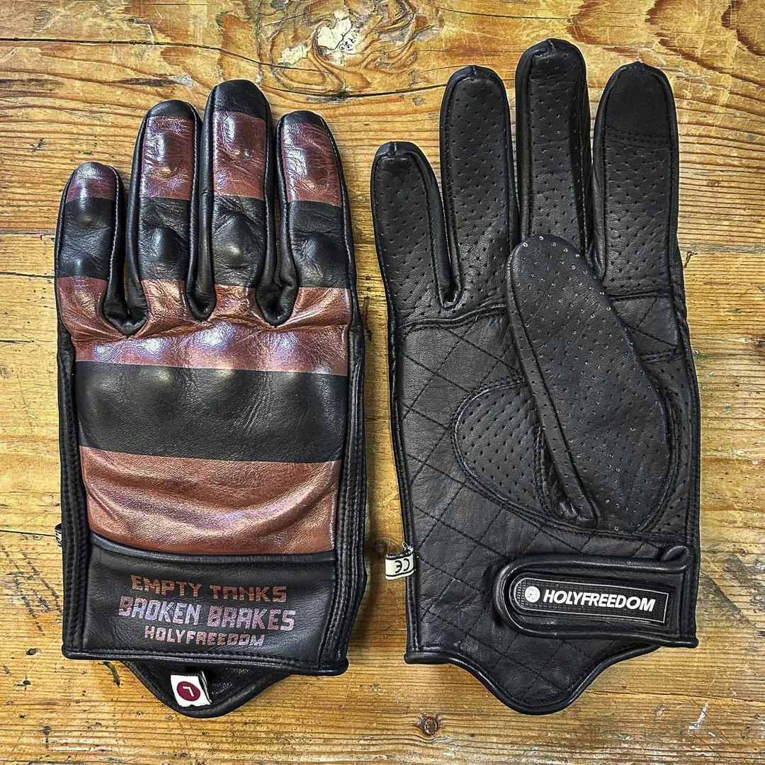 Holyfreedom Dalton brown leather gloves, black and grey custom moto gloves