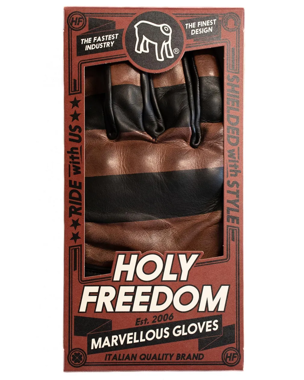 Holyfreedom Dalton brown leather gloves, black and grey custom moto gloves