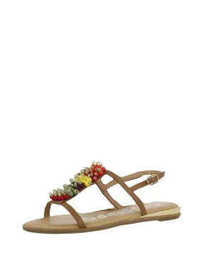 Gioseppo Leather Flat Sandals Tan Model 56844