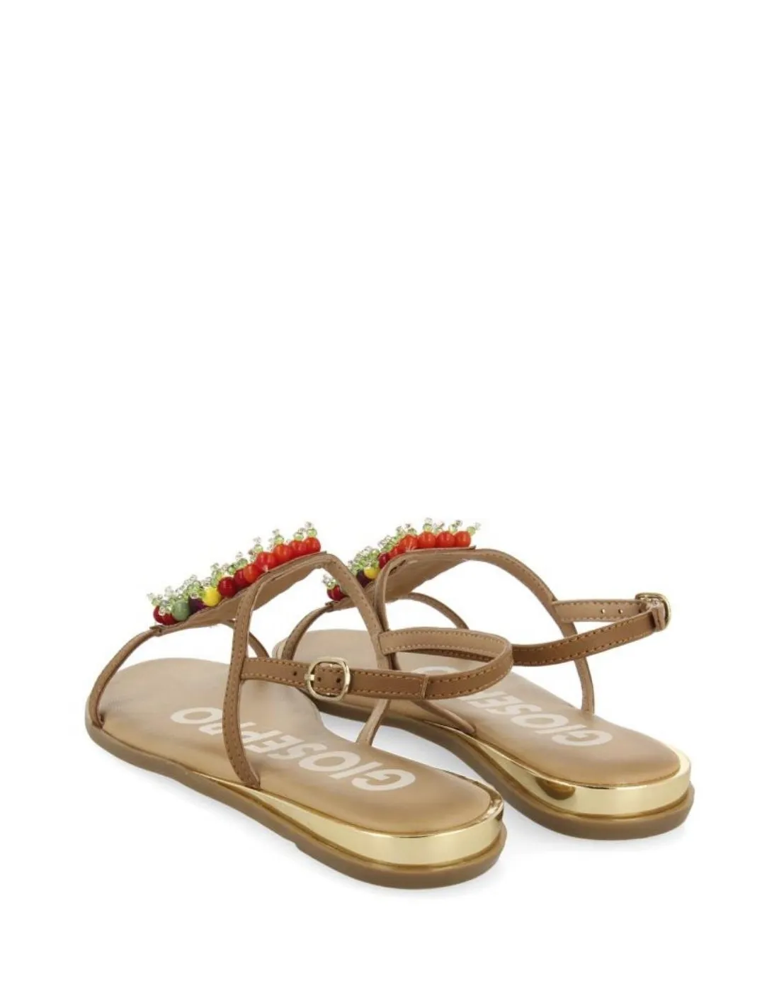 Gioseppo Leather Flat Sandals Tan Model 56844