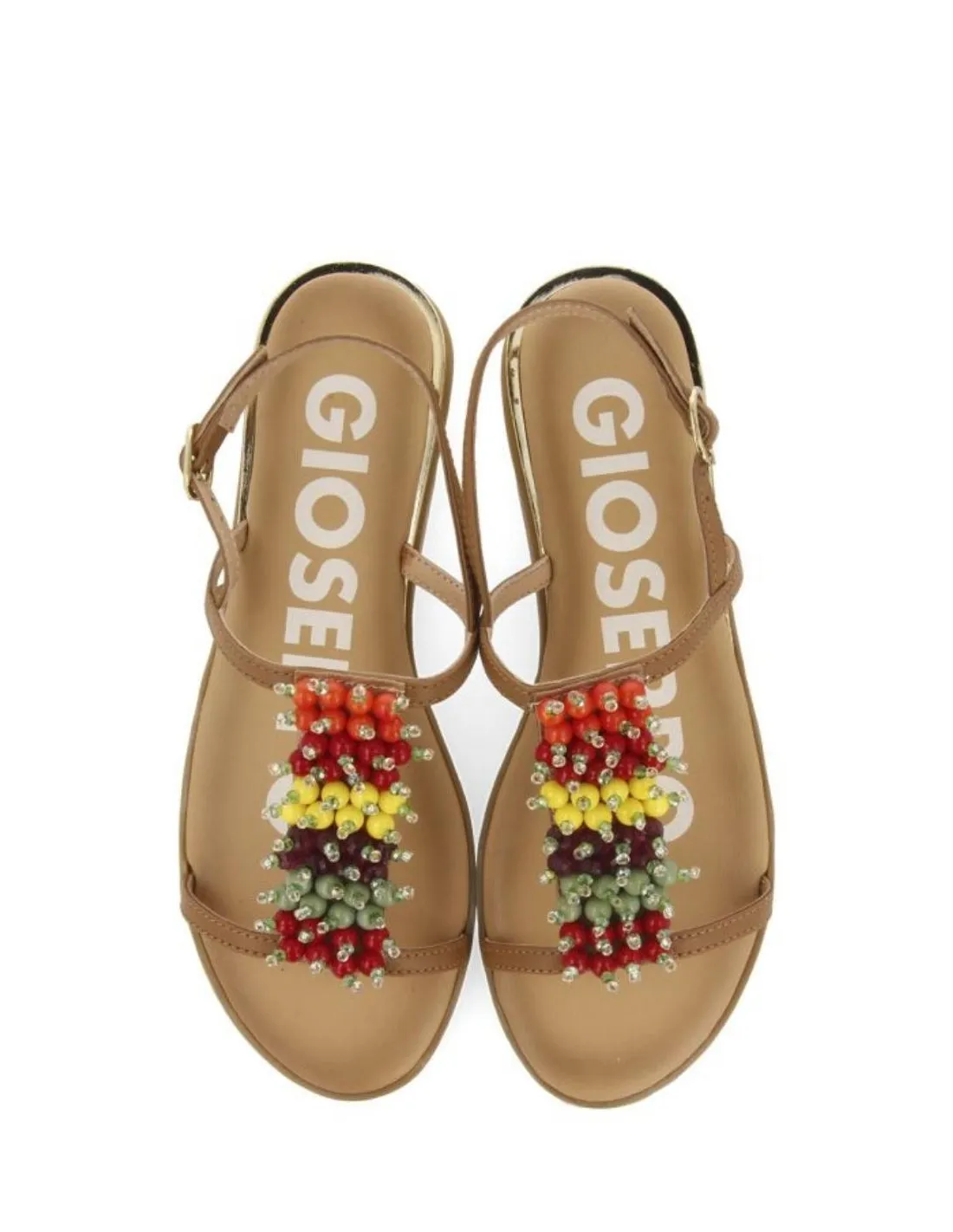 Gioseppo Leather Flat Sandals Tan Model 56844