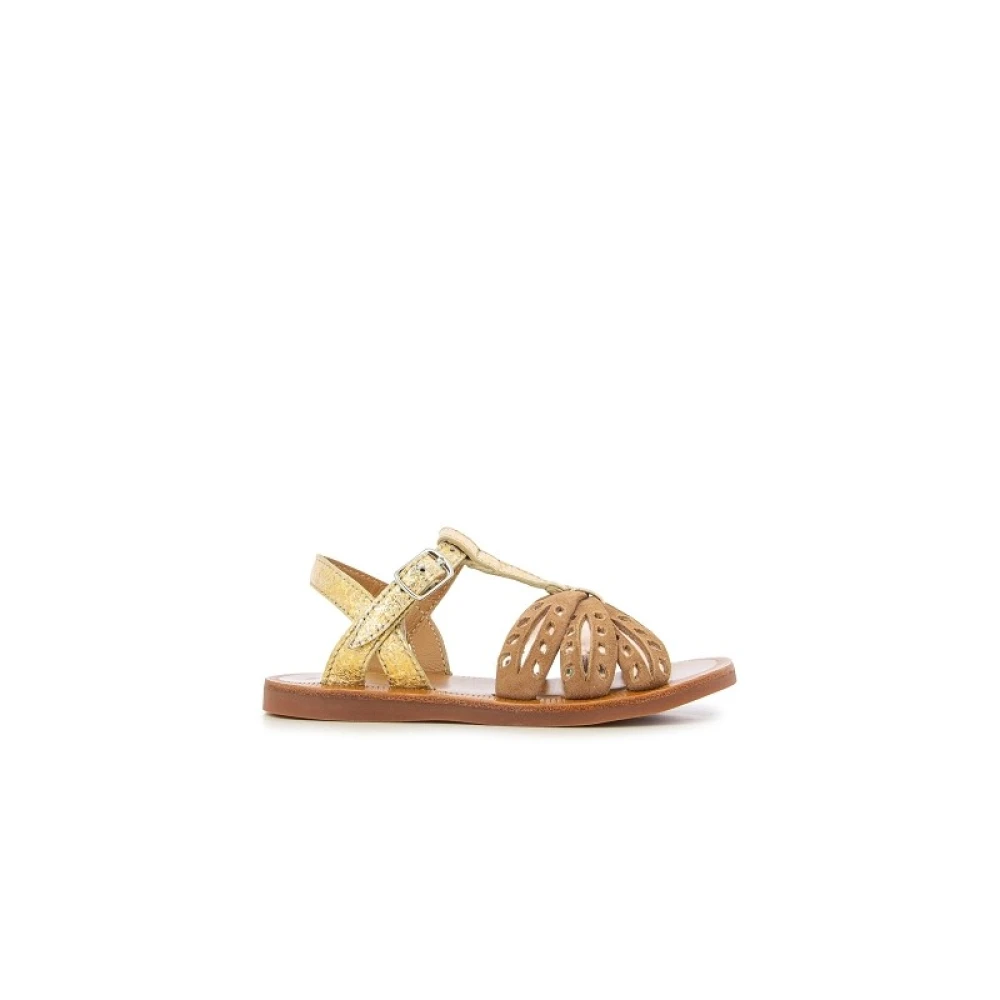 Girls' Glittery Golden Leather Sandals