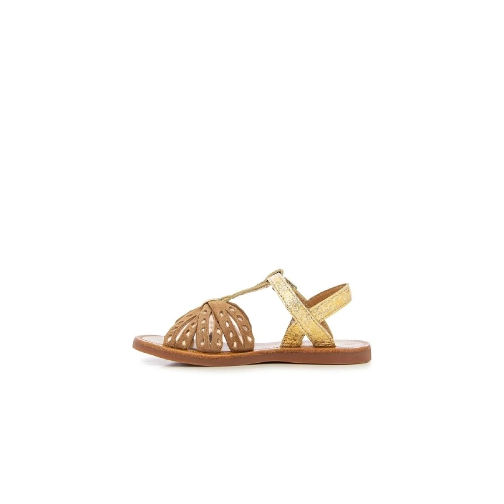 Girls' Glittery Golden Leather Sandals