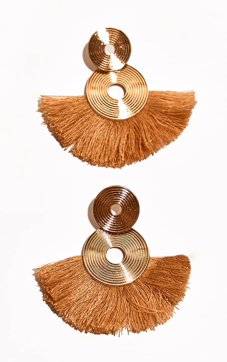 Gold Statement Earrings with Fringe Detail