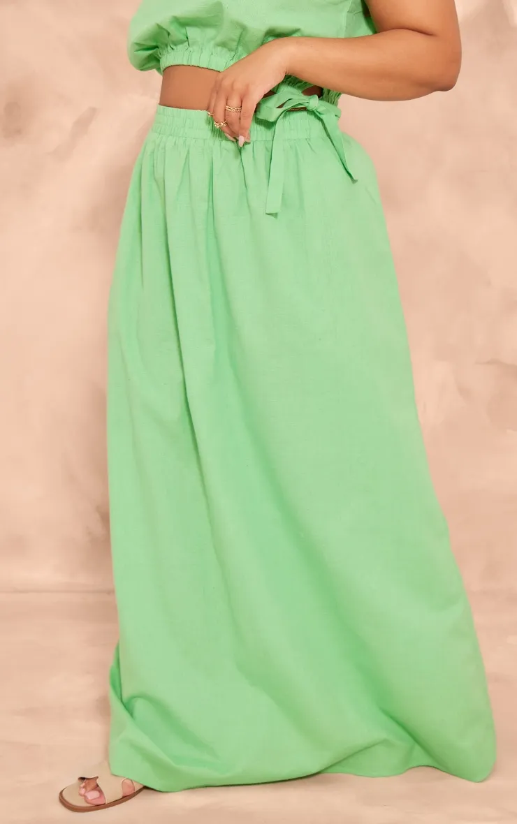 Green Flowing Long Skirt with Low Waist in Linen Look