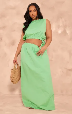 Green Flowing Long Skirt with Low Waist in Linen Look