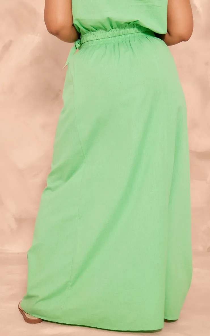 Green Flowing Long Skirt with Low Waist in Linen Look