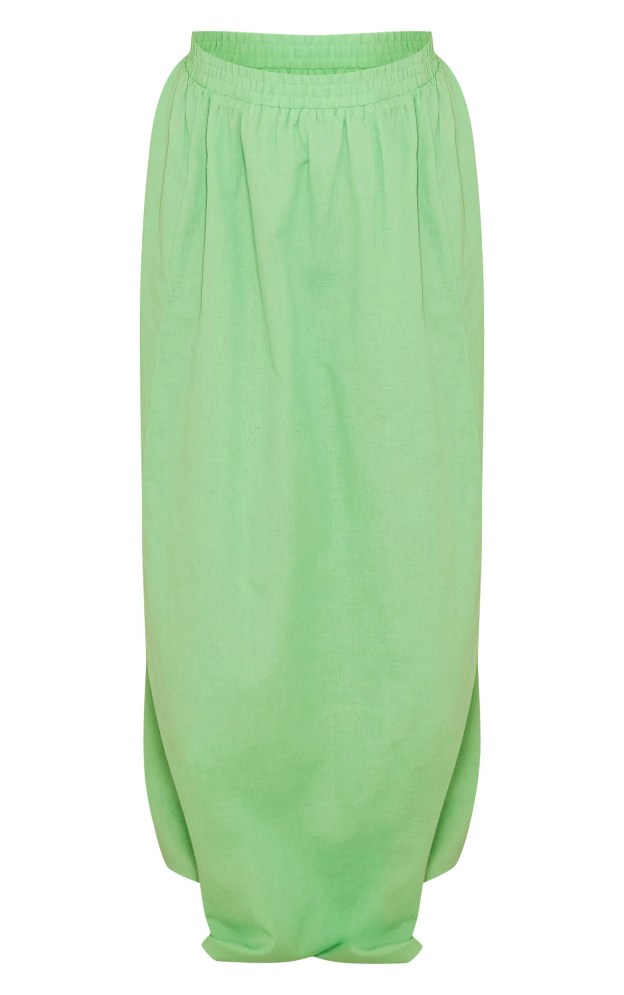 Green Flowing Long Skirt with Low Waist in Linen Look