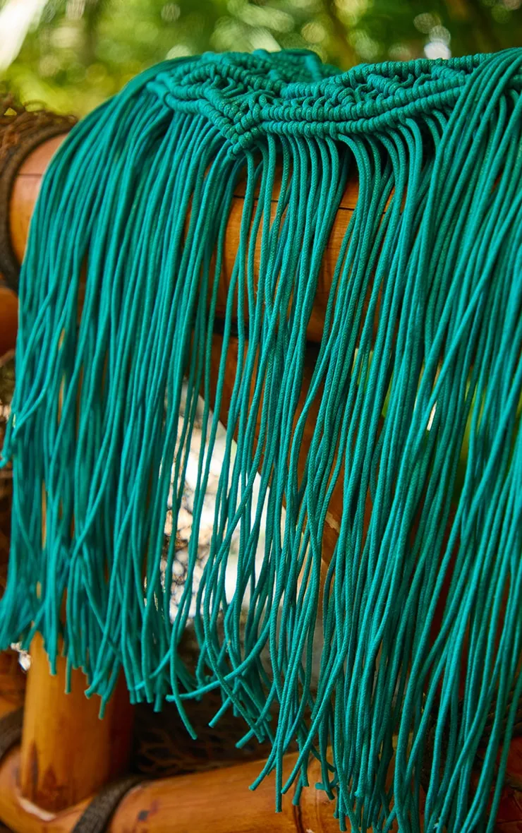 Green Fringe Macrame Beach Bag