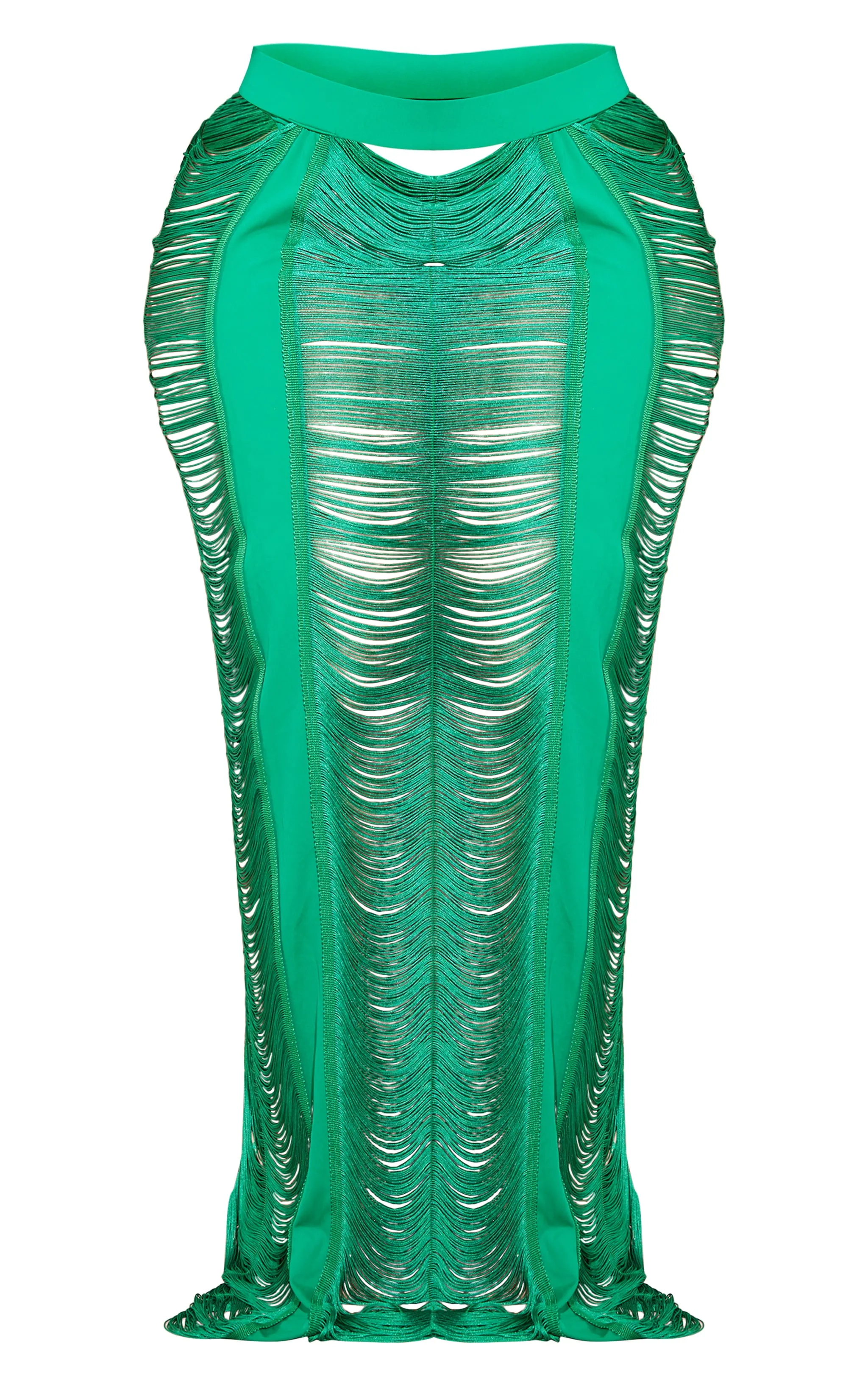 Green Fringed Maxi Skirt