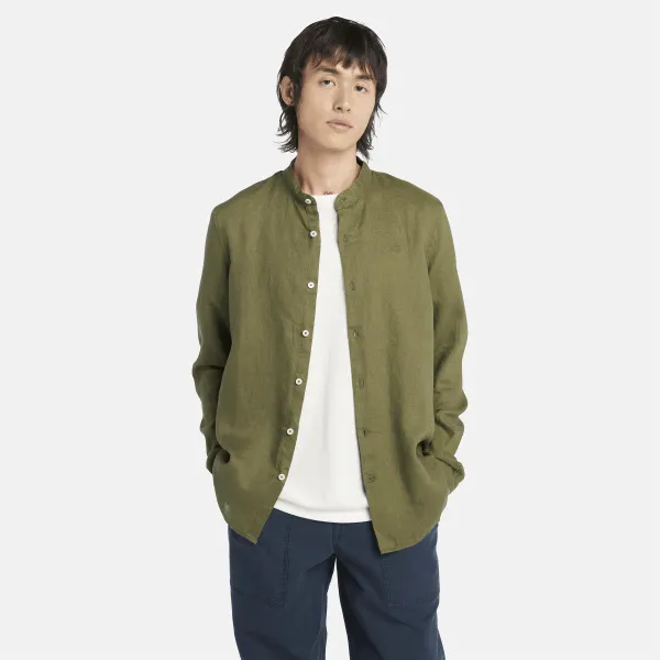 Green Linen Mill Brook Mao Collar Men's Shirt