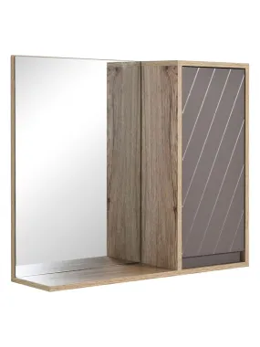 Grey Light Oak Particle Board Bathroom Mirror with Shelf and Cabinet - Grey