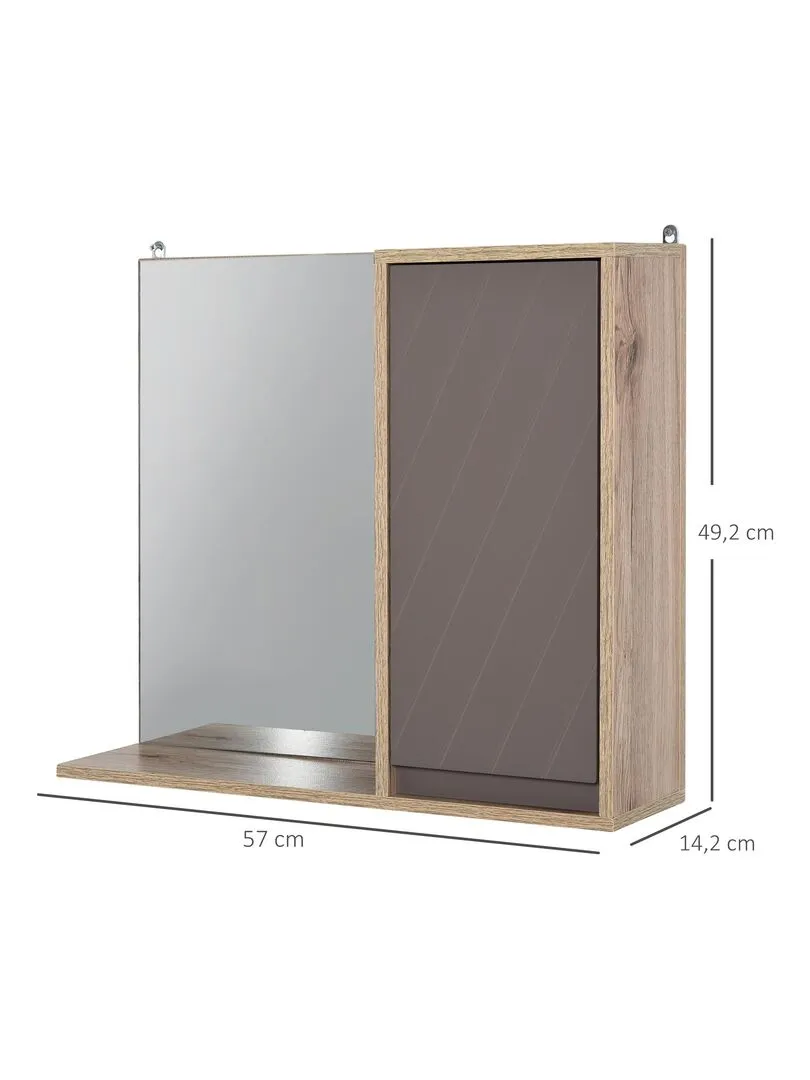 Grey Light Oak Particle Board Bathroom Mirror with Shelf and Cabinet - Grey