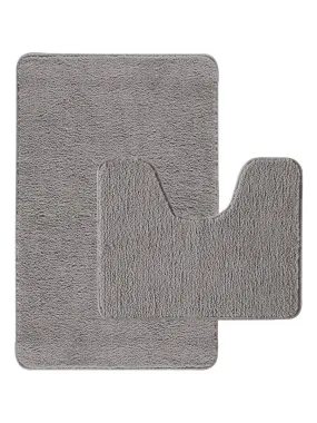 Guy Levasseur - Set of 2 plain gray polyester bath mats 50x80cm + contour 50x40cm - Gray