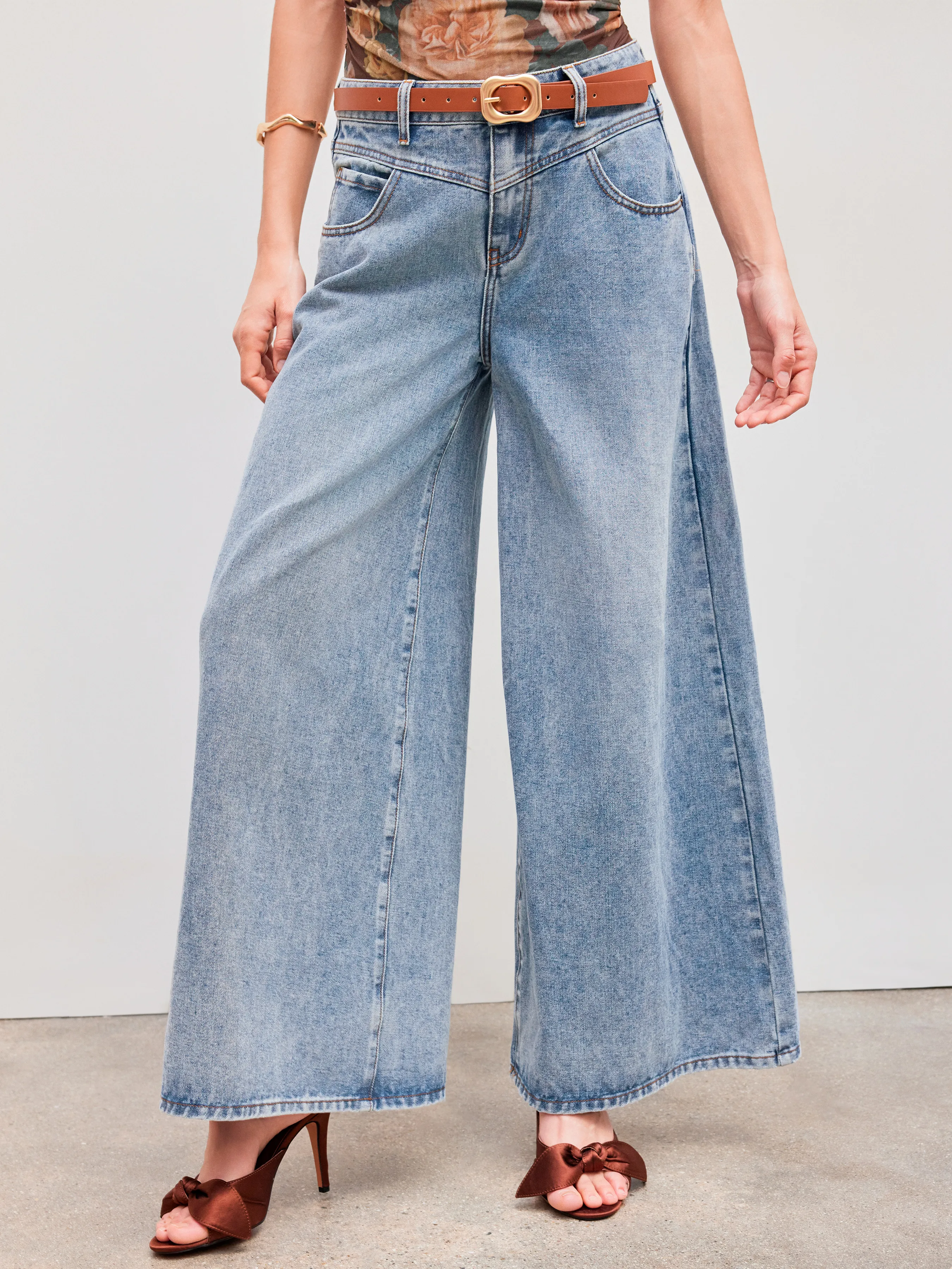 Wide-leg Baggy Low-rise Cider Denim Jeans