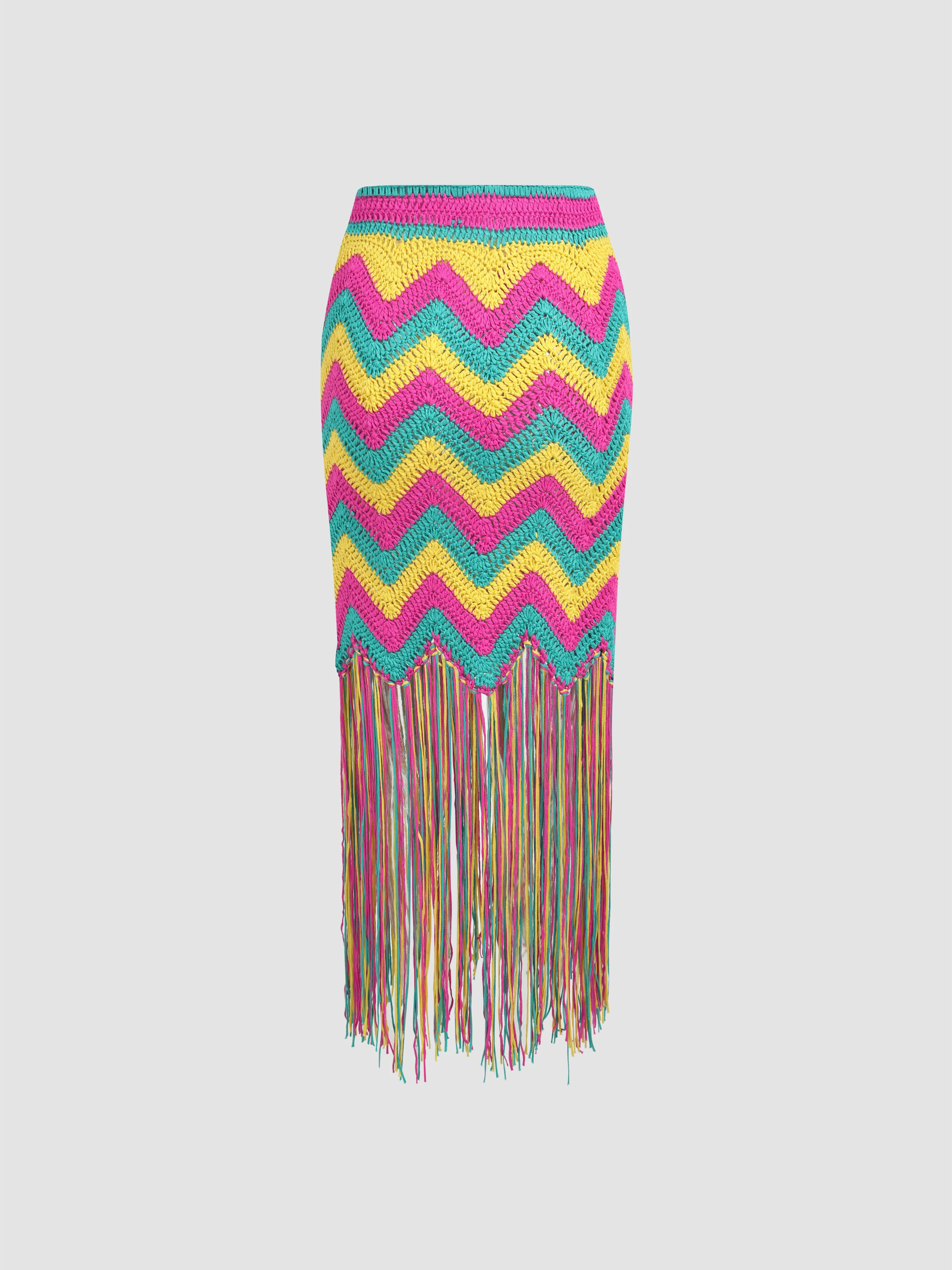 Paisley Knit Boho Fringe Skirt