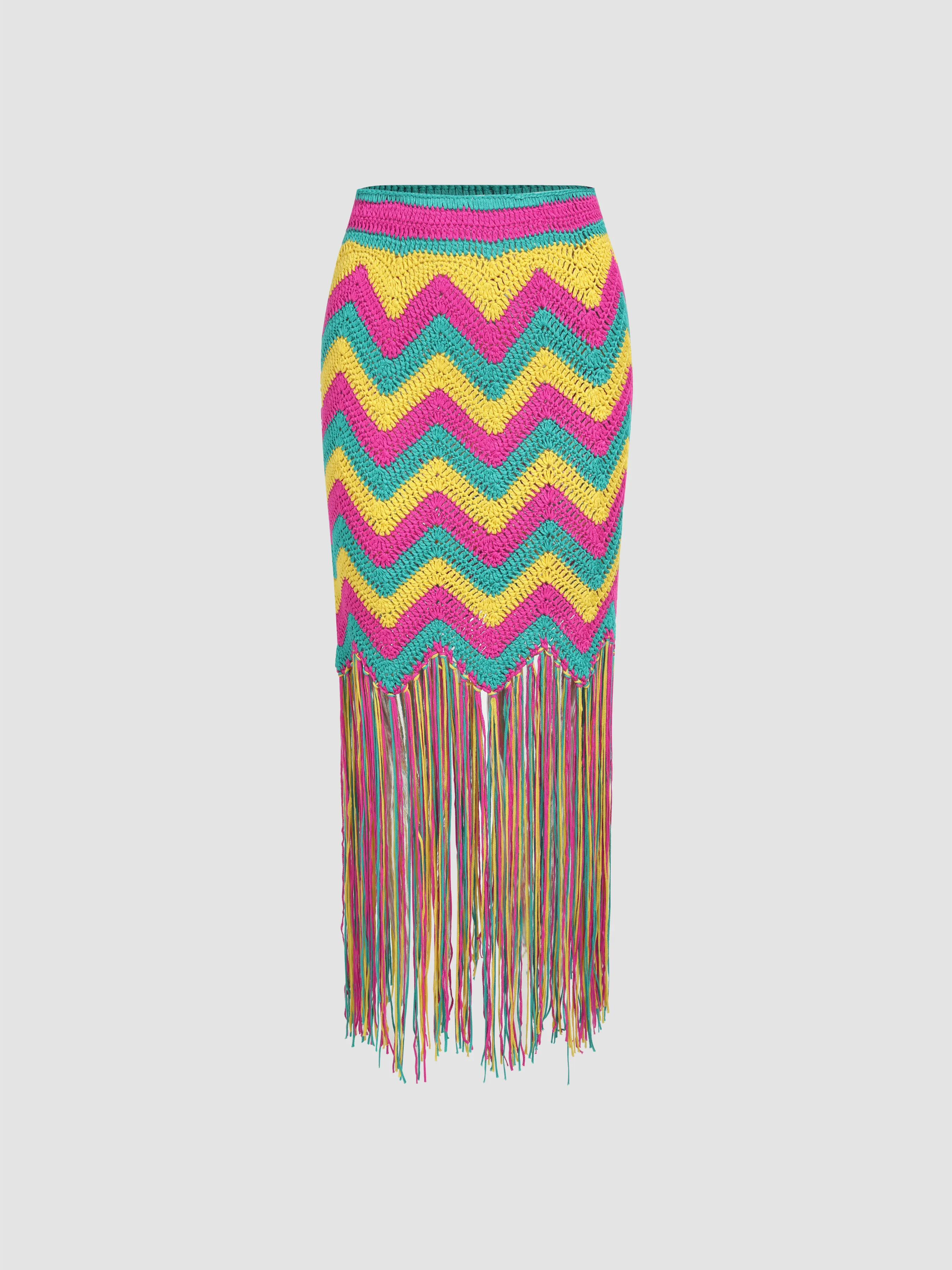 Paisley Knit Boho Fringe Skirt