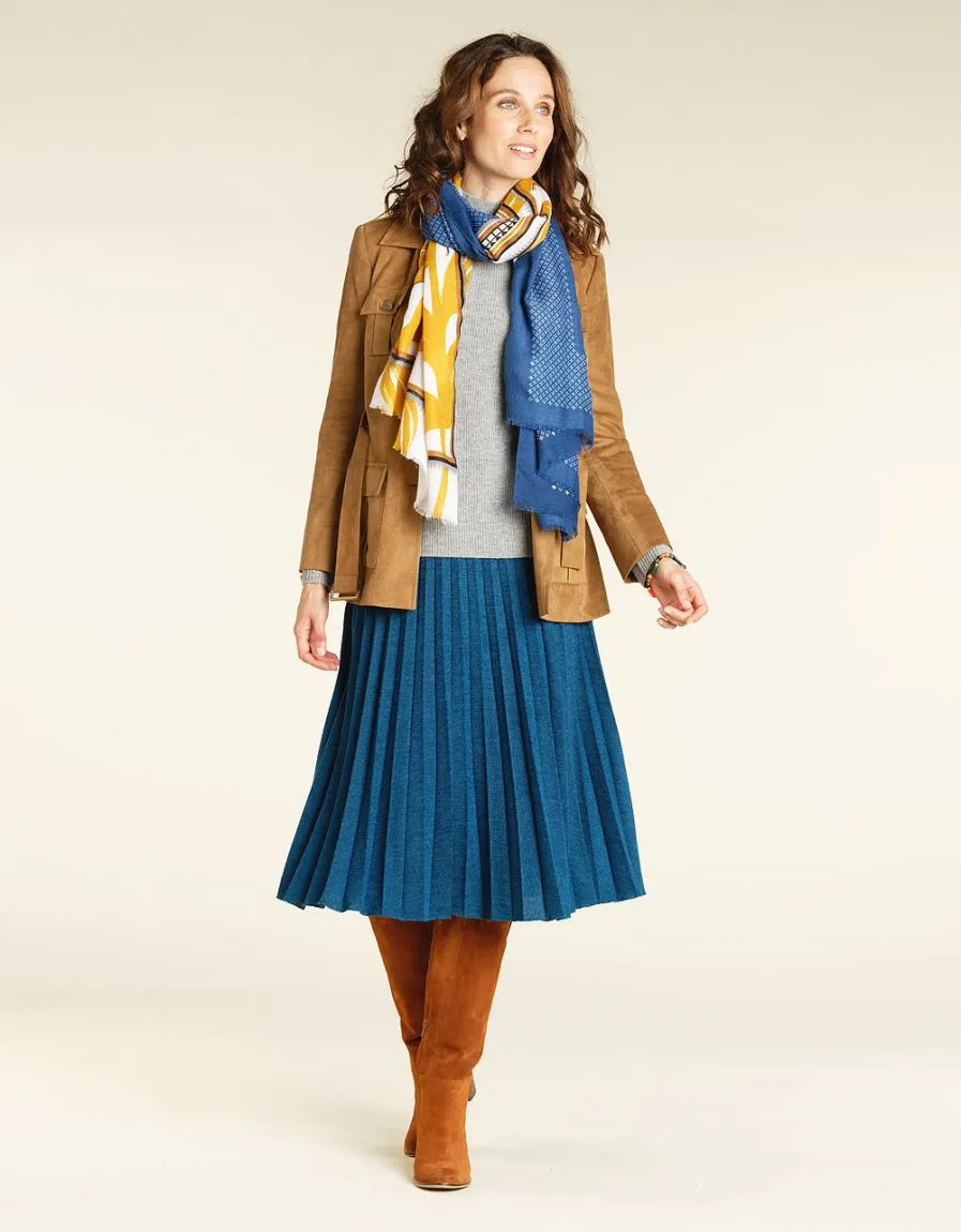 Blue Pleated Long Skirt - Skirts