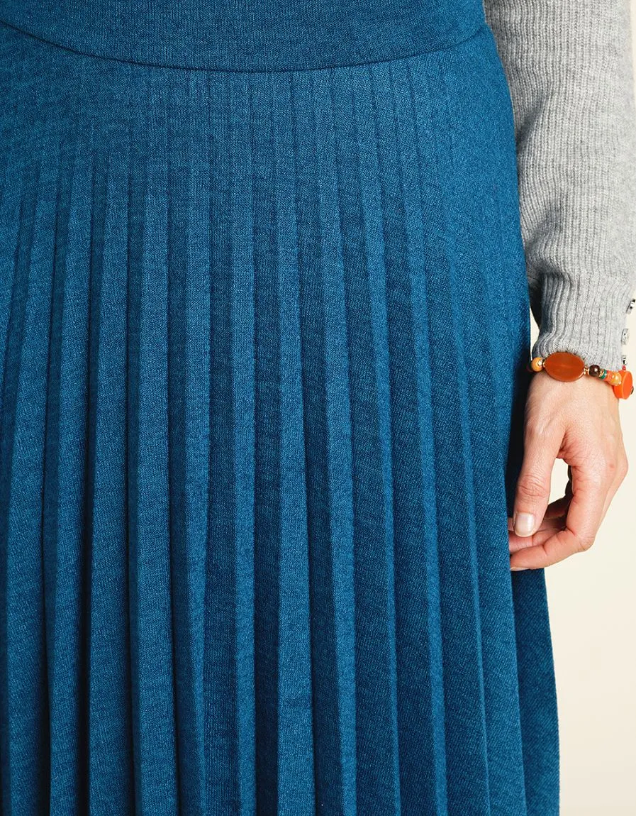 Blue Pleated Long Skirt - Skirts