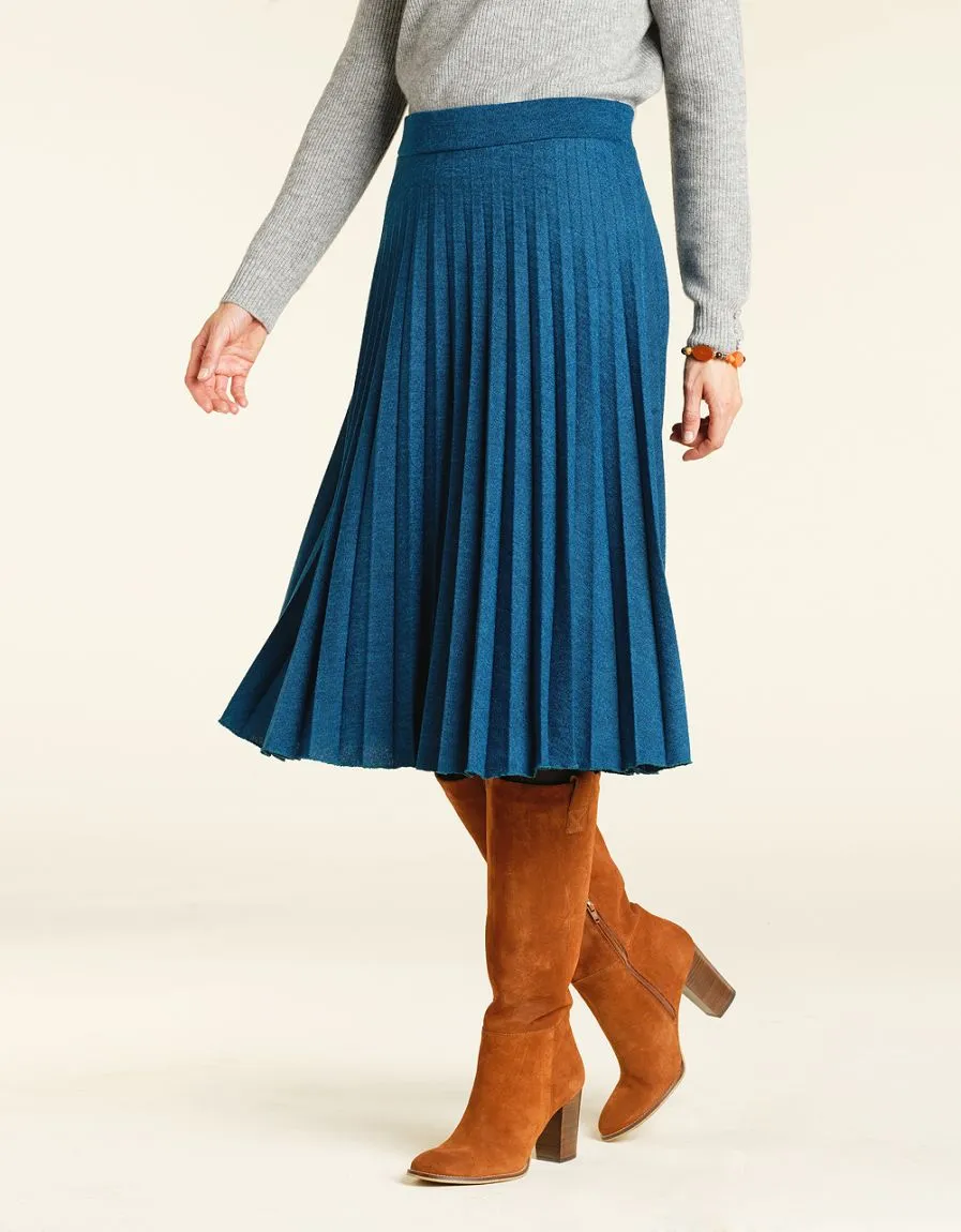 Blue Pleated Long Skirt - Skirts