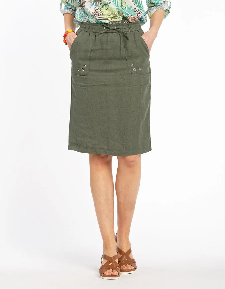 Lightweight Khaki Linen Skirt - Skirts