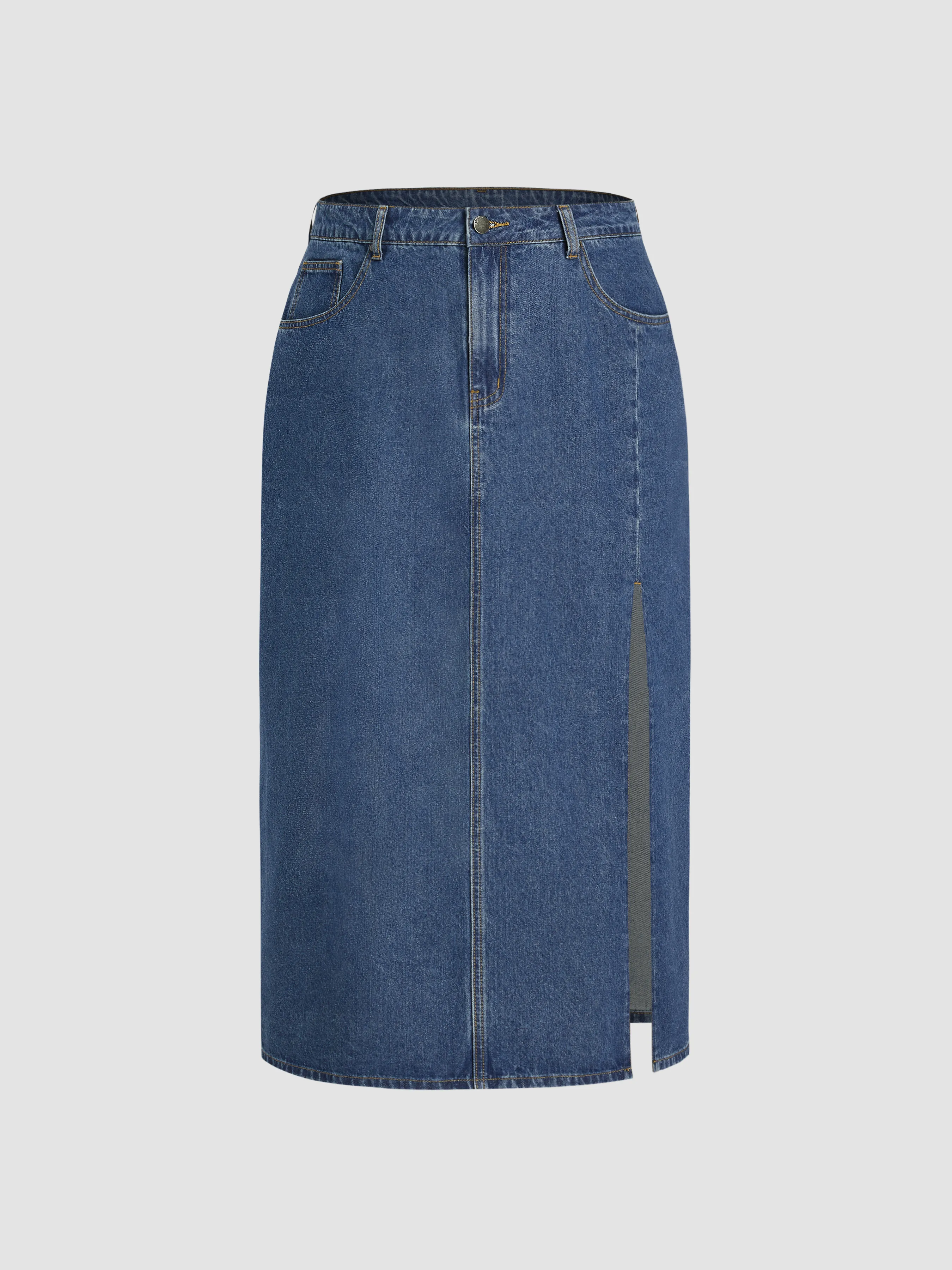 Curve & Plus High-Waisted Denim Maxi Skirt with Slit Pockets - Google SEO Friendly