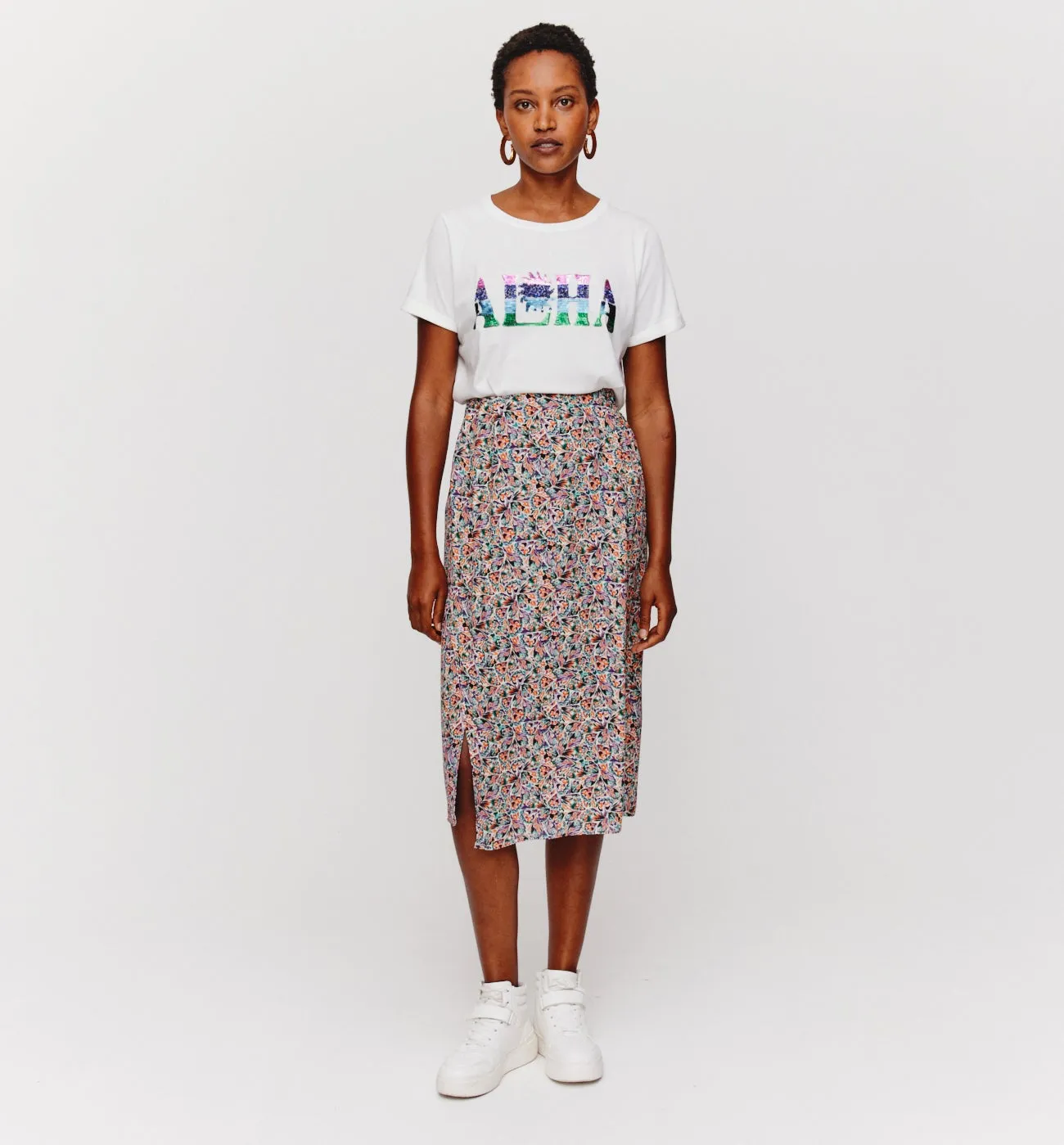 Jupe midi imprimée Femme - Imprimé multicolore