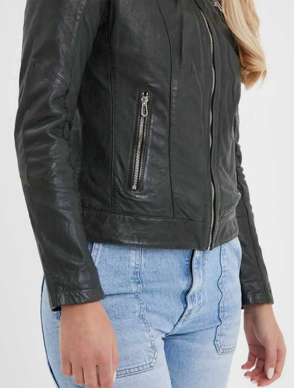 Kaki Women's Biker Style Leather Jacket