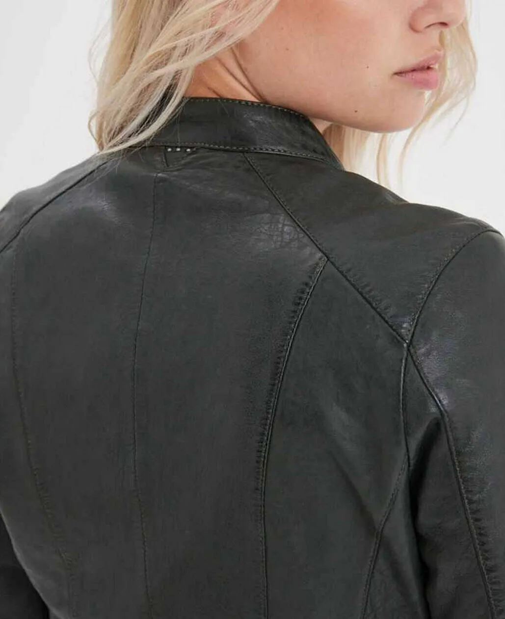 Kaki Women's Biker Style Leather Jacket