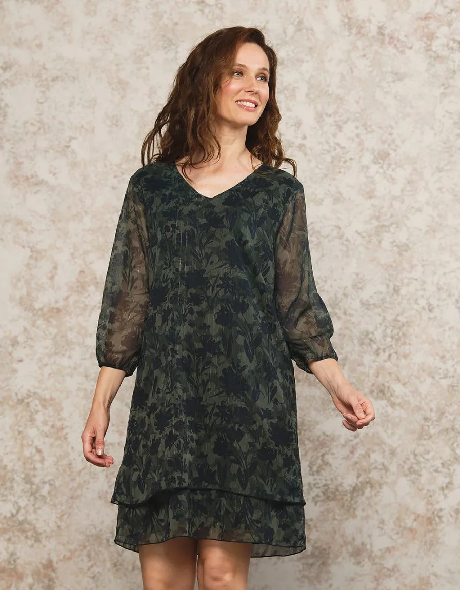 Khaki Voile Pattern Dress - Dresses & Skirts