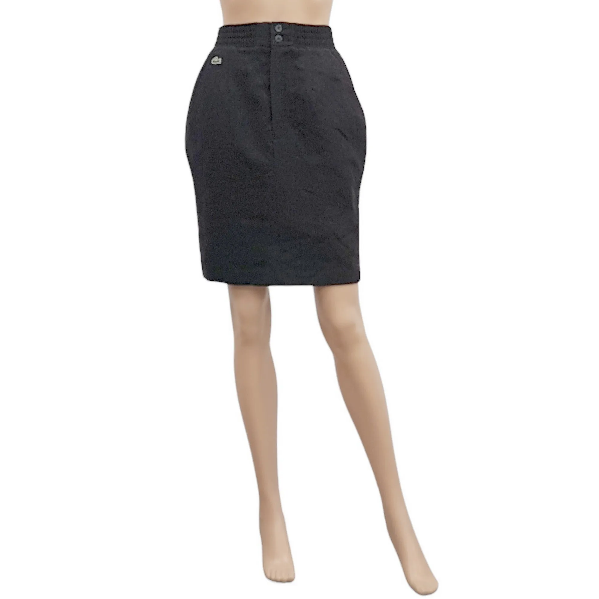 Dark grey wool vintage Devanlay pencil skirt T-shirt by Lacoste.