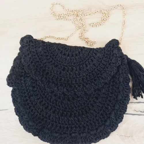 Large Black Crochet Clutch Bag Crossbody Handmade Purse