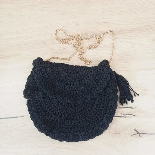 Large Black Crochet Clutch Bag Crossbody Handmade Purse