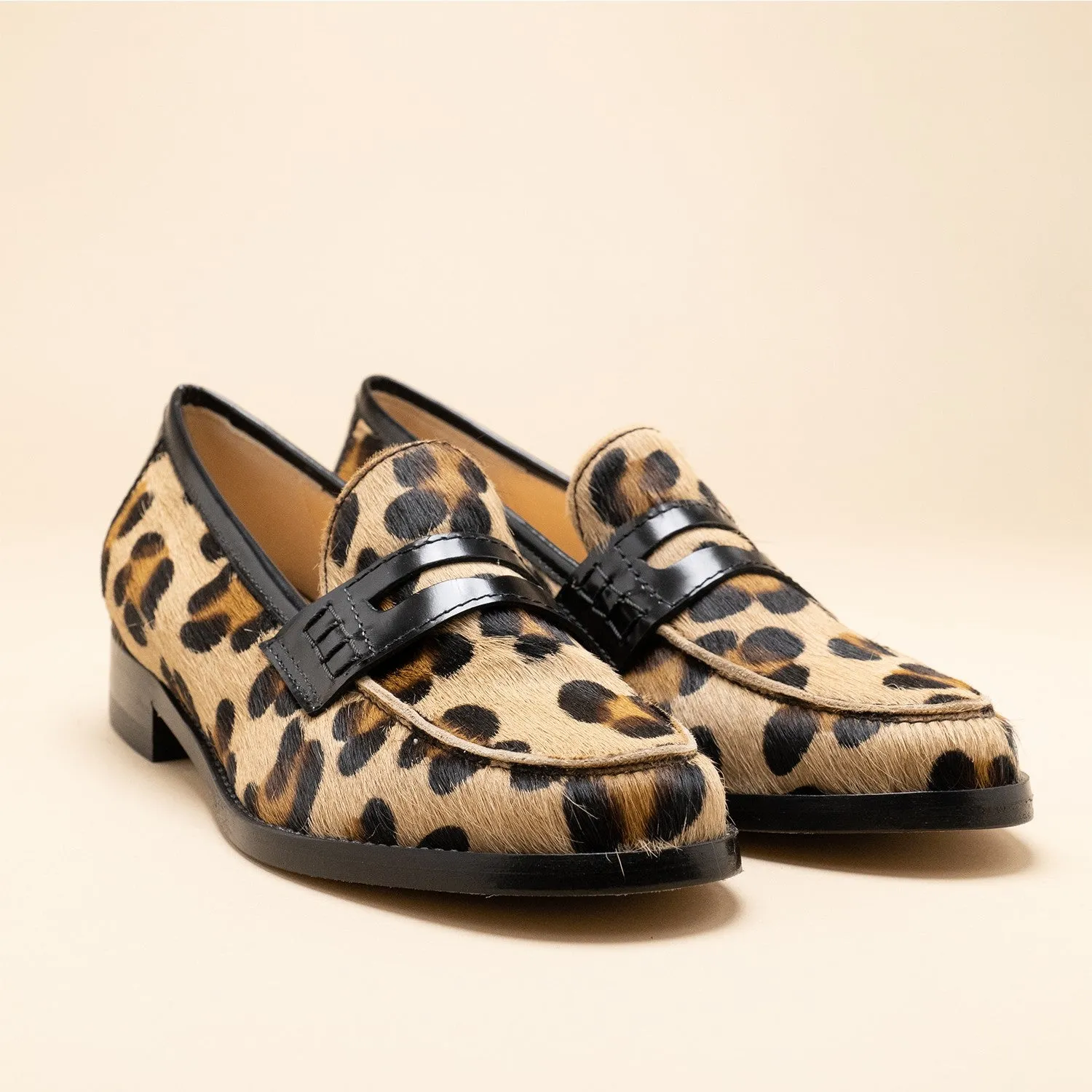 Leopard Print Leather Women's Loafer Handmade in Italy.