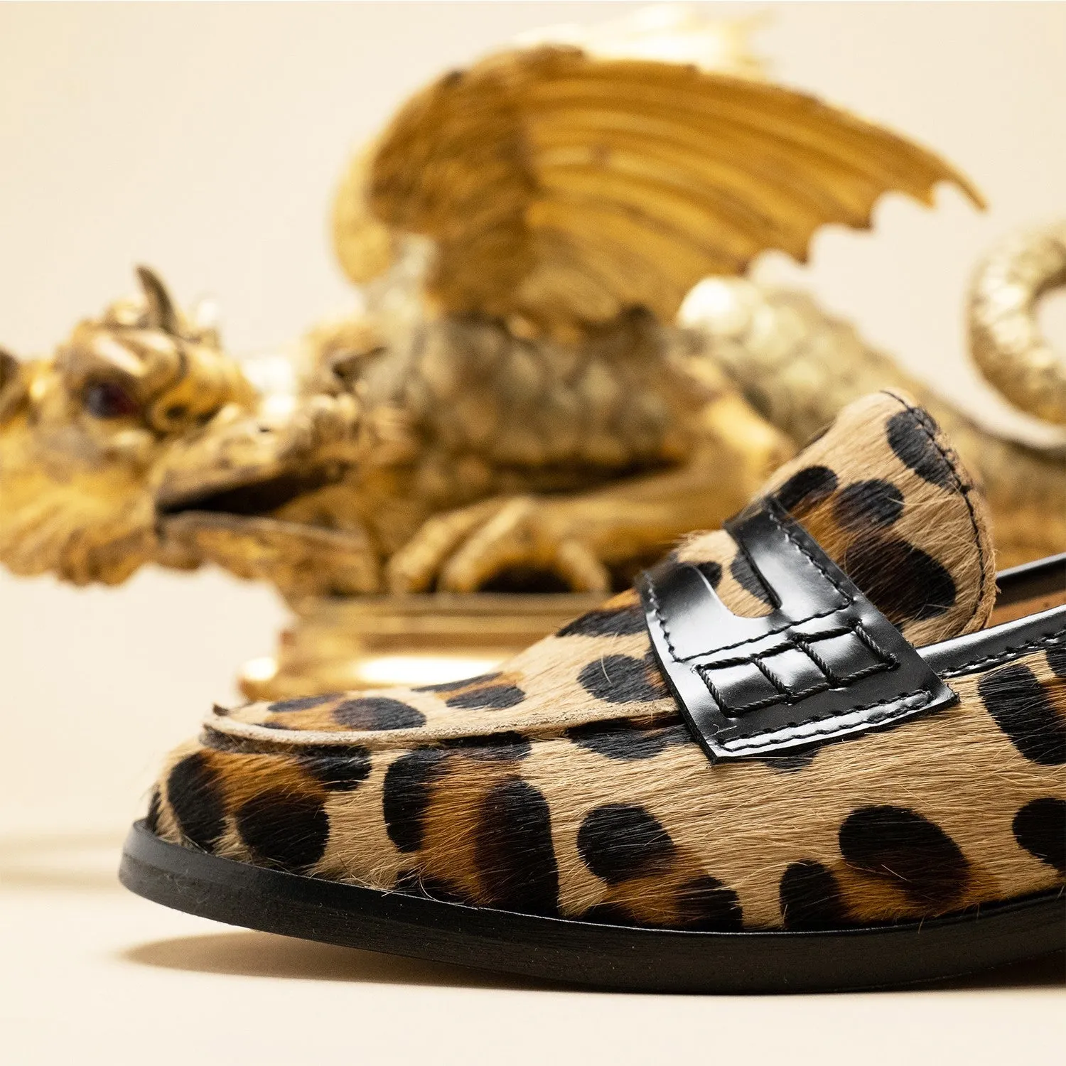 Leopard Print Leather Women's Loafer Handmade in Italy.