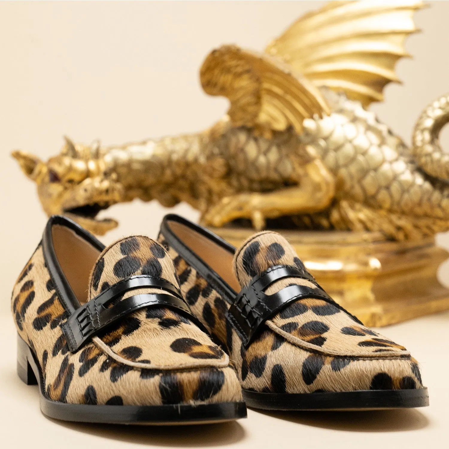 Leopard Print Leather Women's Loafer Handmade in Italy.