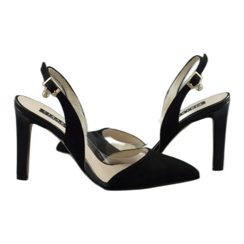 Black high heel sandals in lizard pattern 04765 - Le Noir