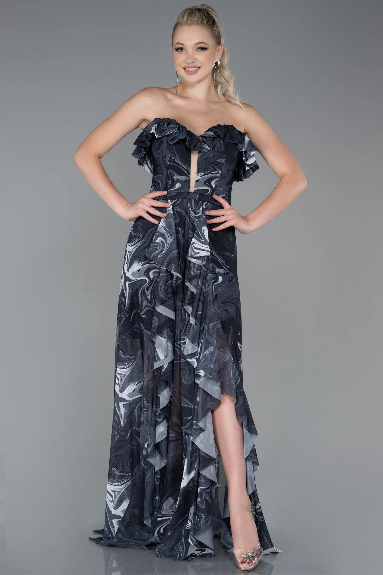 Long Black Charcoal Evening Gown - ABU3086