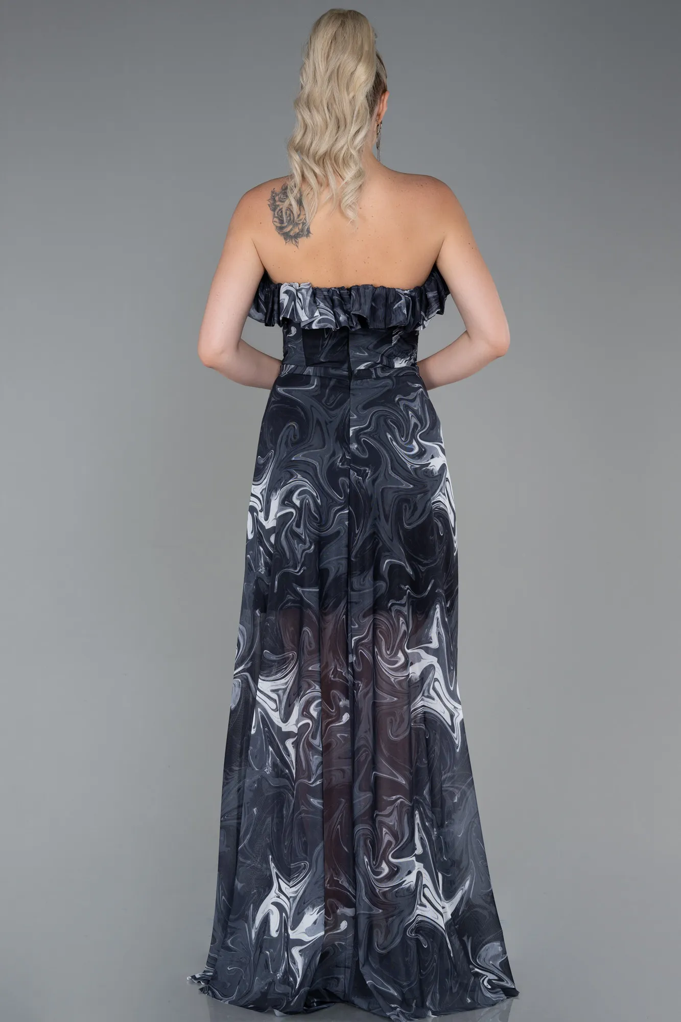 Long Black Charcoal Evening Gown - ABU3086