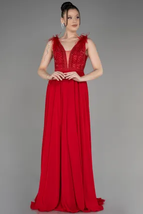 Long Red Chiffon Evening Gown ABU3856