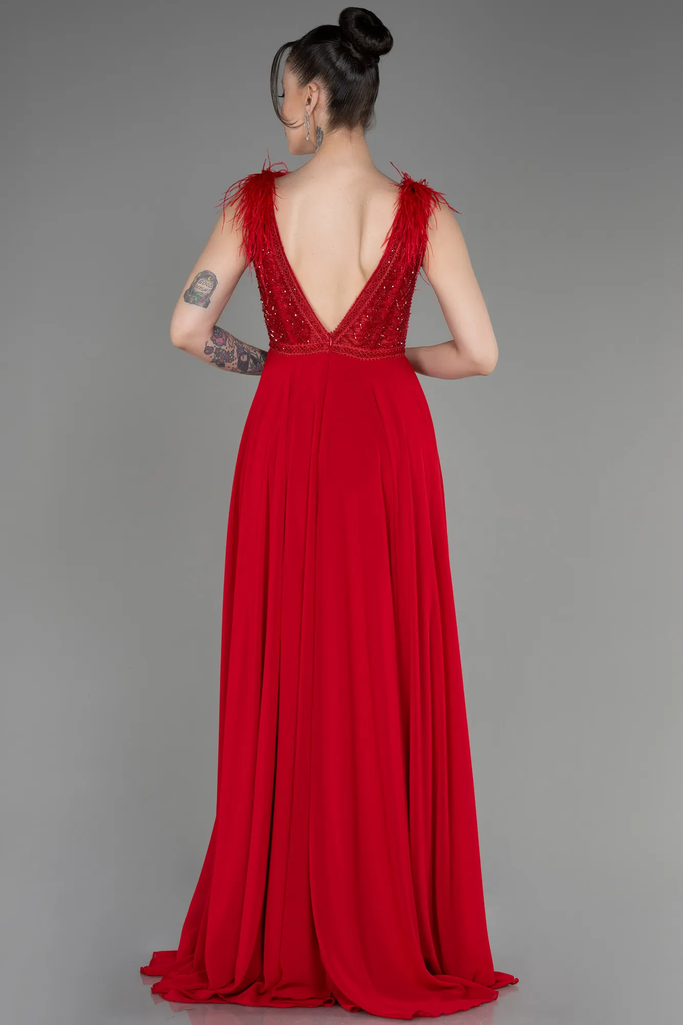 Long Red Chiffon Evening Gown ABU3856