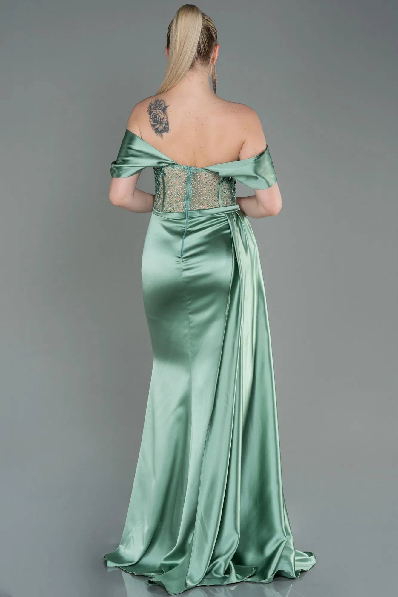 Long Satin Khaki Evening Gown ABU3997