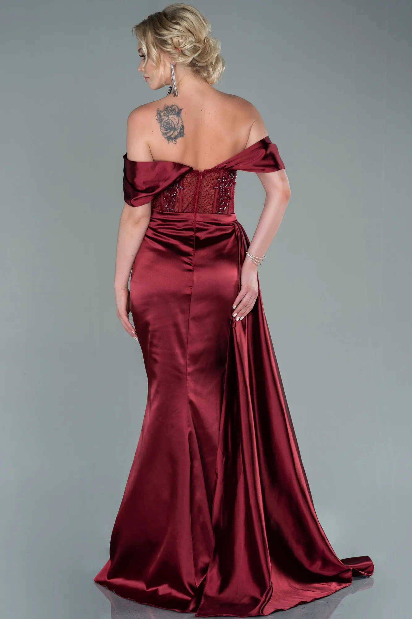 Long Satin Khaki Evening Gown ABU3997