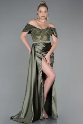 Long Satin Khaki Evening Gown ABU3997