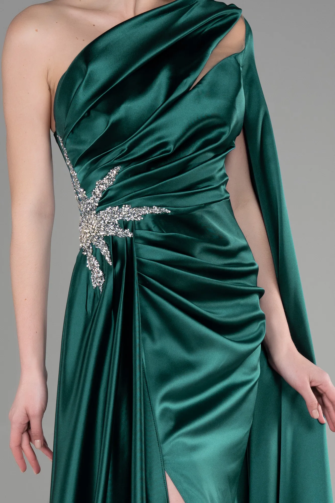 Long Satin Turquoise Evening Gown - ABU3545