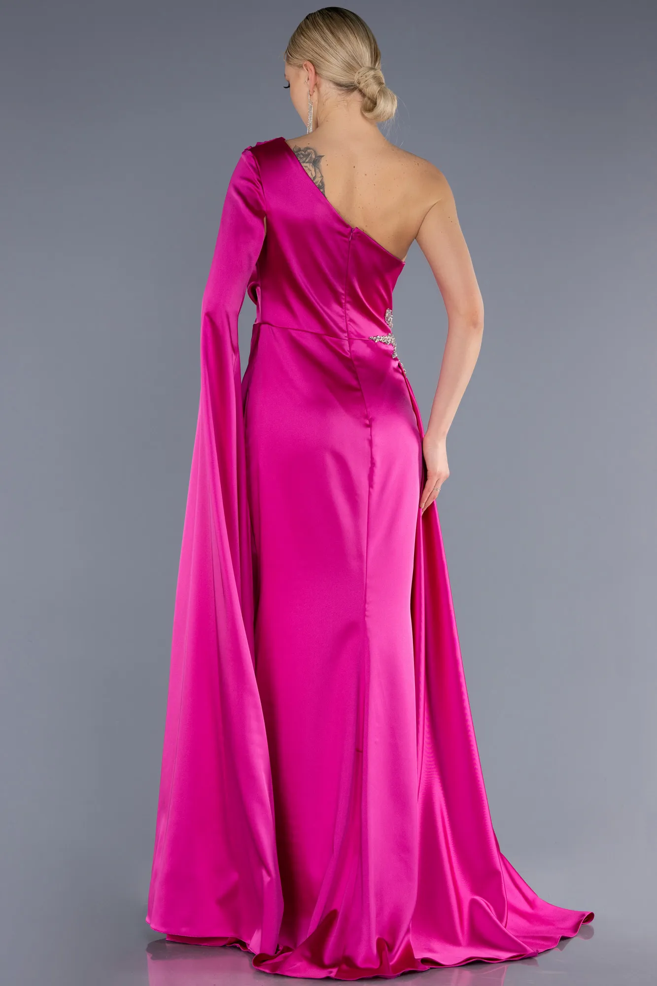 Long Satin Turquoise Evening Gown - ABU3545