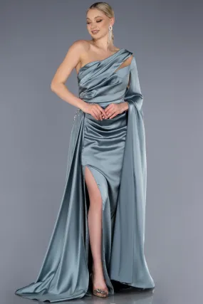 Long Satin Turquoise Evening Gown - ABU3545